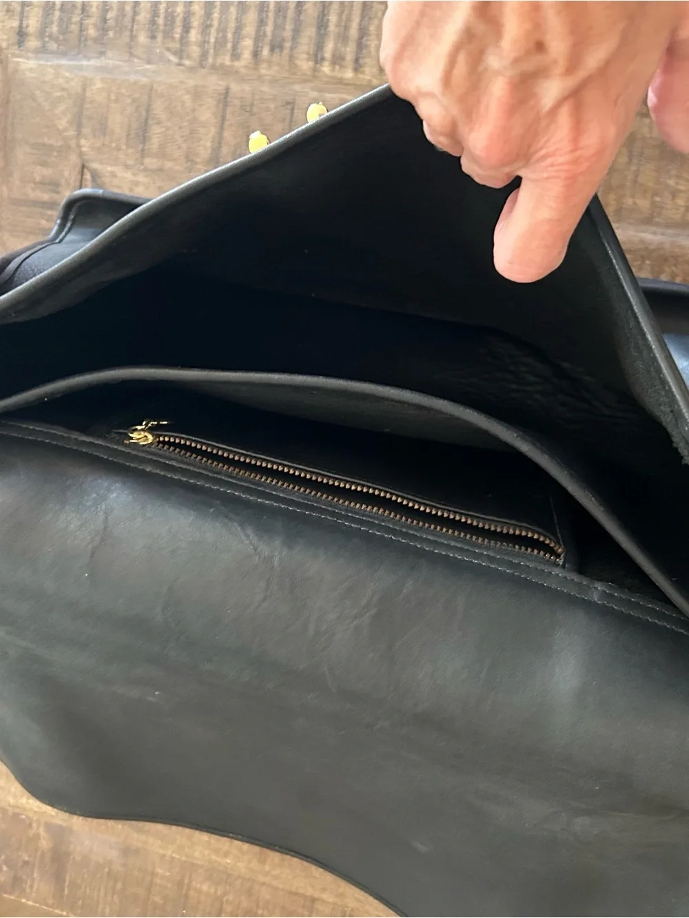 Coach Black Leather Messenger Bag with Gold Hardware